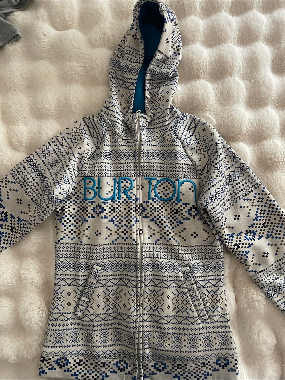 Burton Blue & White Patterned Zip-Up Hoodie with Logo
